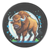大きな角を持つアメリカバイソン アイスホッケーパック (正面)