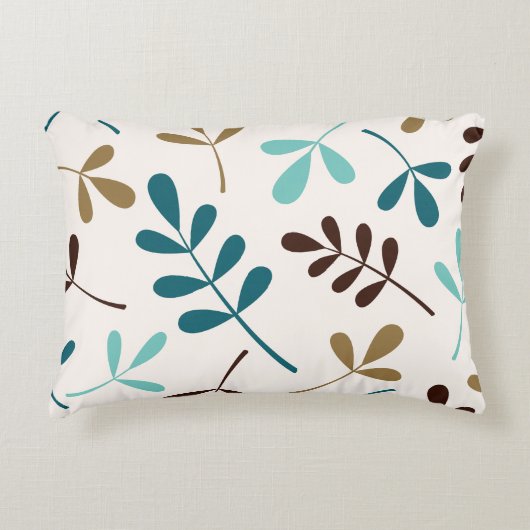 大きな詰め合わせ葉ティール（緑がかった色）金ゴールド茶色のクリーム アクセントクッション (正面)