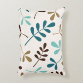 大きな詰め合わせ葉ティール（緑がかった色）金ゴールド茶色のクリーム アクセントクッション (正面(垂直))