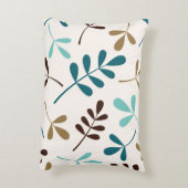 大きな詰め合わせ葉ティール（緑がかった色）金ゴールド茶色のクリーム アクセントクッション (裏面(縦))