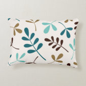 大きな詰め合わせ葉ティール（緑がかった色）金ゴールド茶色のクリーム アクセントクッション (裏面)