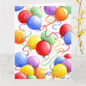 大きな誕生日カーカラフルド風船 カード (黄色い花)