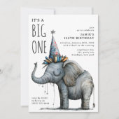 大きな象のおもしろい誕生日 招待状 (正面)