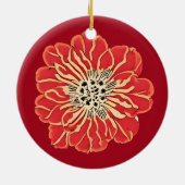 大きな赤いアールヌーボー花 セラミックオーナメント (裏面)