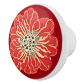 大きな赤いアールヌーボー花 セラミックノブ (右)