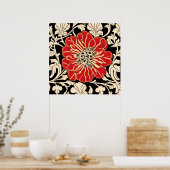 大きな赤いアールヌーボー花 ポスター (キッチン)