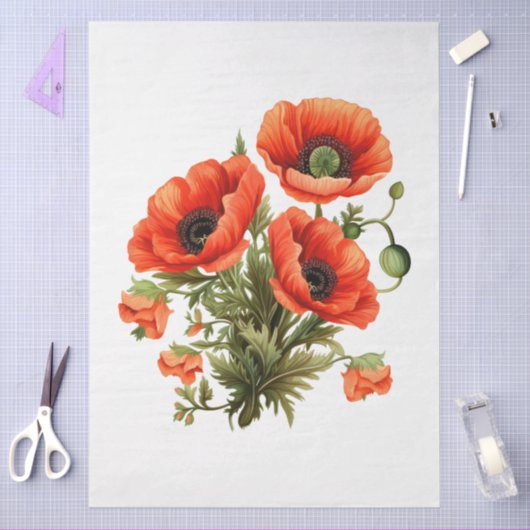 大きな赤いケシの花束の切り離し 薄葉紙 (クラフト)
