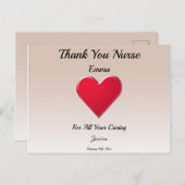 大きな赤いハートの看護師への感謝 ポストカード (正面/裏面)