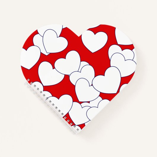 大きな赤いハートを持つ印象的なハート ノートブック (正面)