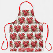 大きな赤いバラのエレガントフローラ エプロン (正面)