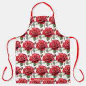 大きな赤いバラのエレガントフローラ エプロン (正面)