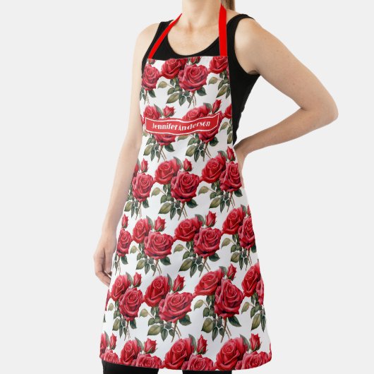 大きな赤いバラのエレガントフローラ エプロン (インサイチュ)