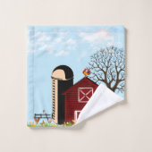 大きな赤いバーンドファーム動物キャットフラワー蝶 バスタオルセット (ウォッシュタオル)