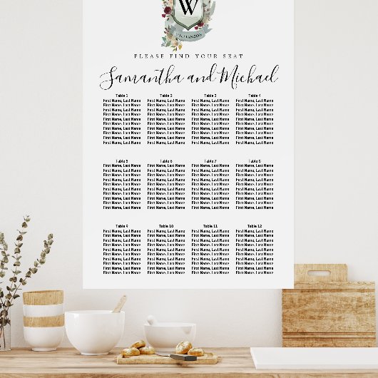 大きな赤いフローラの紋章12表の座席表 ポスター (キッチン)