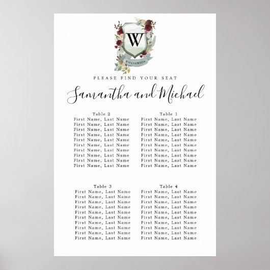 大きな赤いフローラの紋章4テーブルの座席表 ポスター (正面)