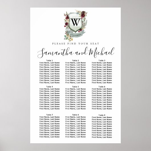 大きな赤いフローラの紋章9テーブルの座席表 ポスター (正面)