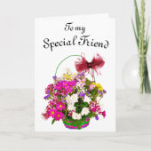 大きな赤い弓の花かご誕生日 カード (正面)