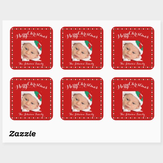 大きな赤い正方形フォトクリスマスステッカー スクエアシール (シート)