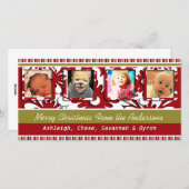 大きな赤い花小さなストライプクリスマスフォト シーズンカード (正面/裏面)