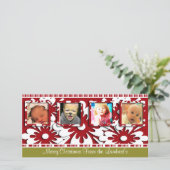 大きな赤い花小さなストライプクリスマスフォト シーズンカード (スタンド正面)