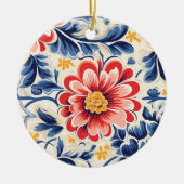 大きな赤とピンクの花の模様の陶器のオーナメント セラミックオーナメント (正面)