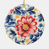 大きな赤とピンクの花の模様の陶器のオーナメント セラミックオーナメント (裏面)