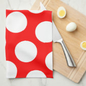 大きな赤と白水玉模様 キッチンタオル (四つ折り)