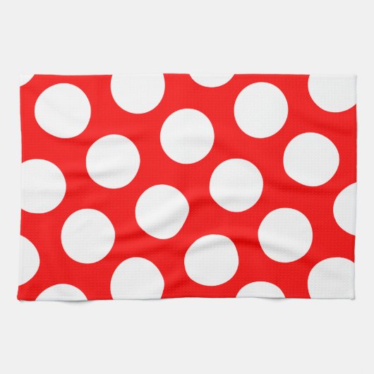 大きな赤と白水玉模様 キッチンタオル (横)