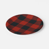 大きな赤と黒のチェック柄のスクエア バッファロープレイド ペーパープレート (アングル)