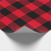 大きな赤と黒のバッファローのプレイド ラッピングペーパー (角)