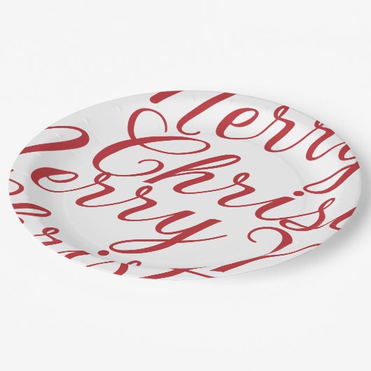 大きな赤ファンシー文字メリークリスマス ペーパープレート (アングル)