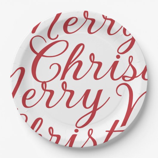大きな赤ファンシー文字メリークリスマス ペーパープレート (正面)