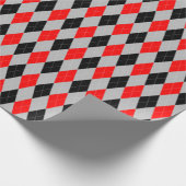 大きな赤、黒、グレーのラッアーガイルピング紙 ラッピングペーパー (角)