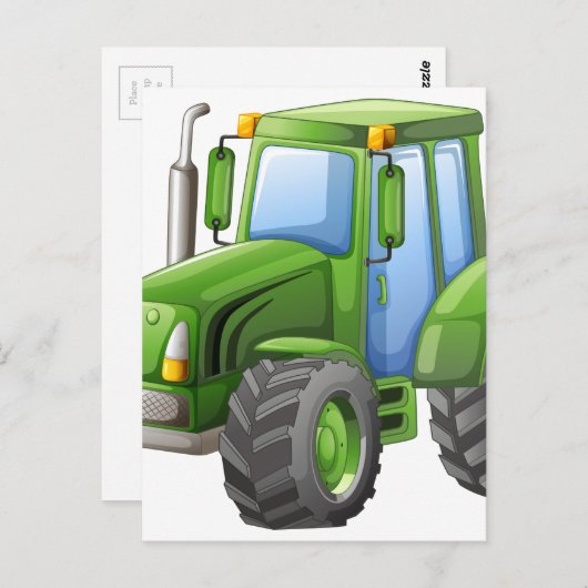 大きな車輪を持つグリーントラクター ポストカード (正面/裏面)