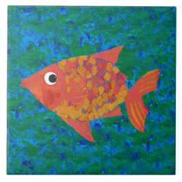 大きな遊び心のある青緑色の背景の魚 タイル