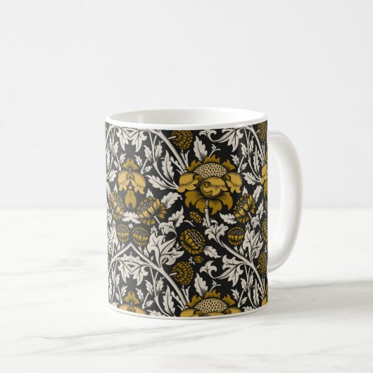 大きな金の花の華やかな花柄 コーヒーマグカップ (正面右)