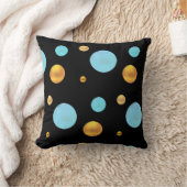 大きな金ゴールドとターコイズ水玉模様 クッション (ブランケット)