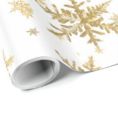 大きな金ゴールド雪が白く積もる ラッピングペーパー (ロールコーナー)