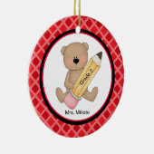 大きな鉛筆でクマ先生クリスマス飾り セラミックオーナメント (右)