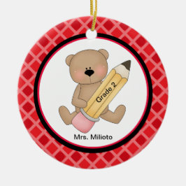 大きな鉛筆でクマ先生クリスマス飾り セラミックオーナメント