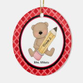 大きな鉛筆でクマ先生クリスマス飾り セラミックオーナメント (左)