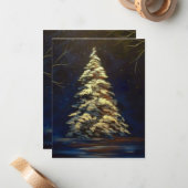 大きな雪の常緑のクリスマスグリーティングカード ノートカード (正面/裏面インサイチュ)