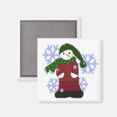 大きな雪の結晶の雪だるま マグネット (正面/裏面)