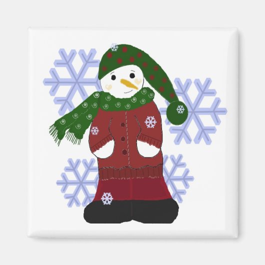 大きな雪の結晶の雪だるま マグネット (正面)