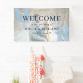 大きな青いイニシャル写真モダンの結婚歓迎 横断幕 (インサイチュ)