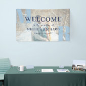 大きな青いイニシャル写真モダンの結婚歓迎 横断幕 (トレードショー)