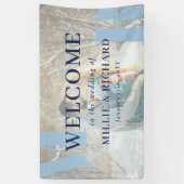 大きな青いイニシャル写真モダンの結婚歓迎 横断幕 (縦)