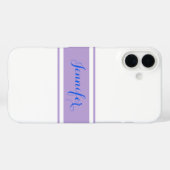大きな青いスクリプト名、白のラベンダーストライプの文字 Case-Mate iPhoneケース (裏面 (横))