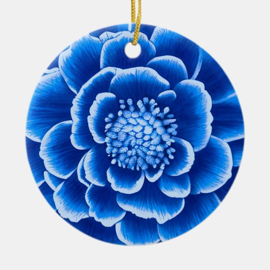 大きな青いダリアの花 セラミックオーナメント (正面)