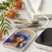 大きな青い帽子を持つアジアの王女 キーホルダー (正面右)